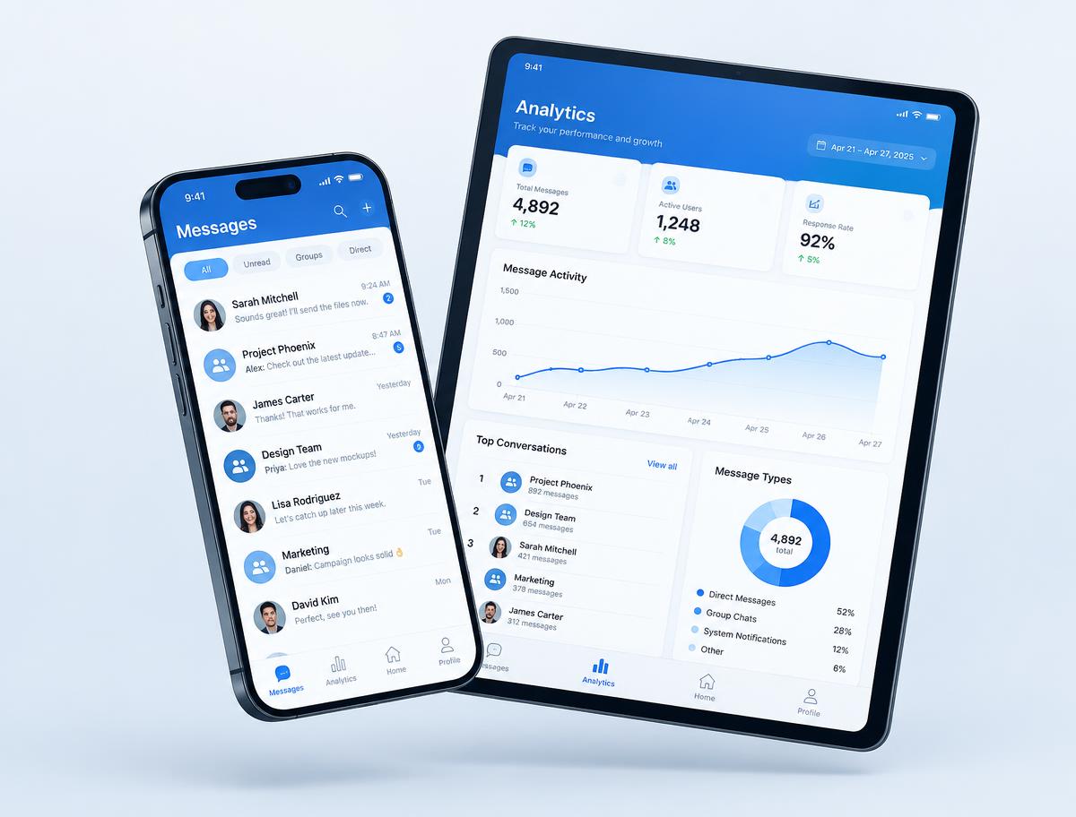 Mobile and tablet apps with messaging and analytics
